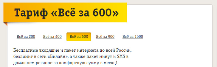 Билайн тариф «Все за 600»